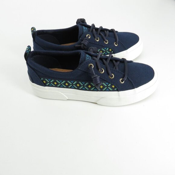 Sperry Womens Navy Canvas Sneakers Patterned Details White Soles Size 6.5 NEW - Picture 4 of 7